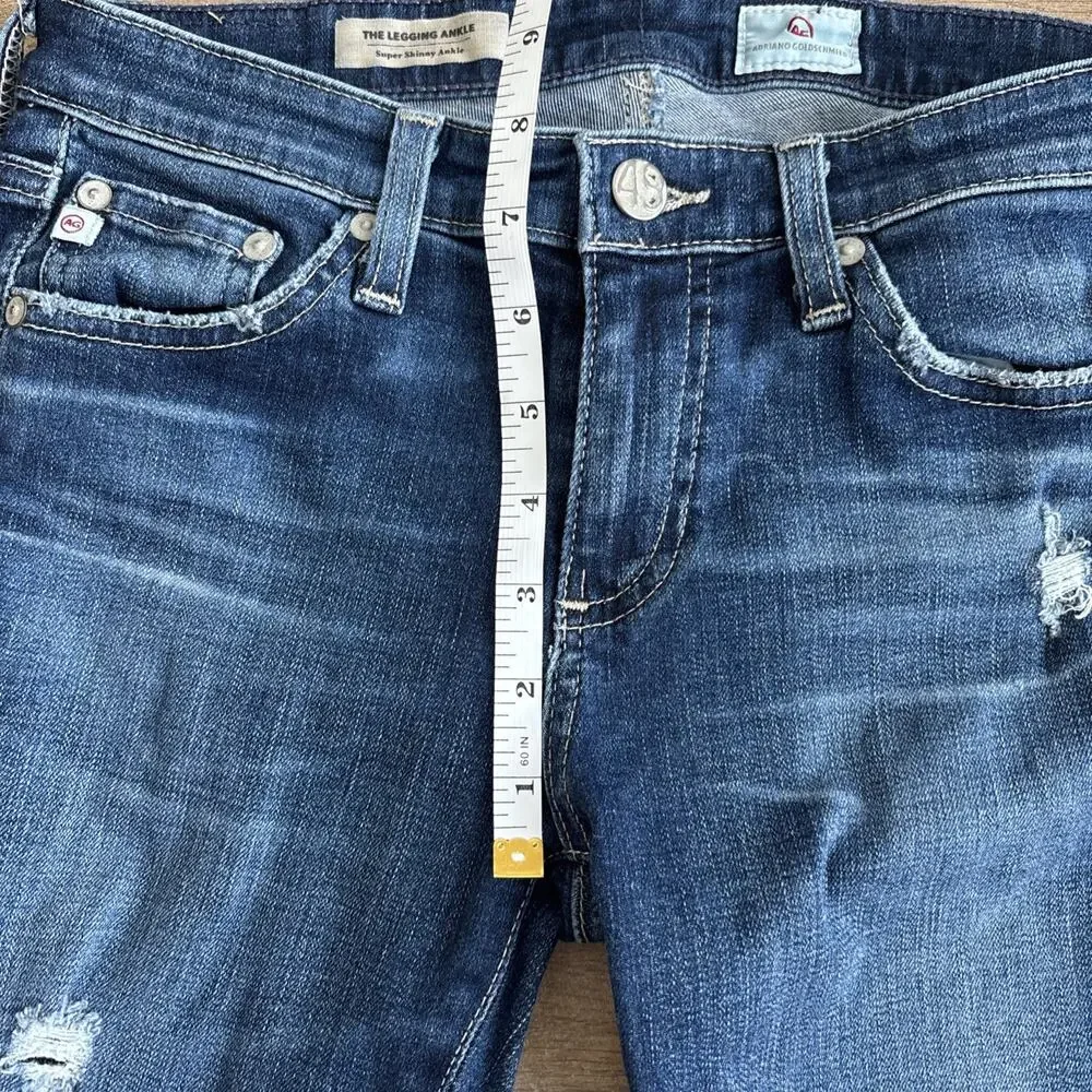 AG Adriano Goldschmied The Legging Ankle Jeans Womens 26 Blue Distressed Skinny